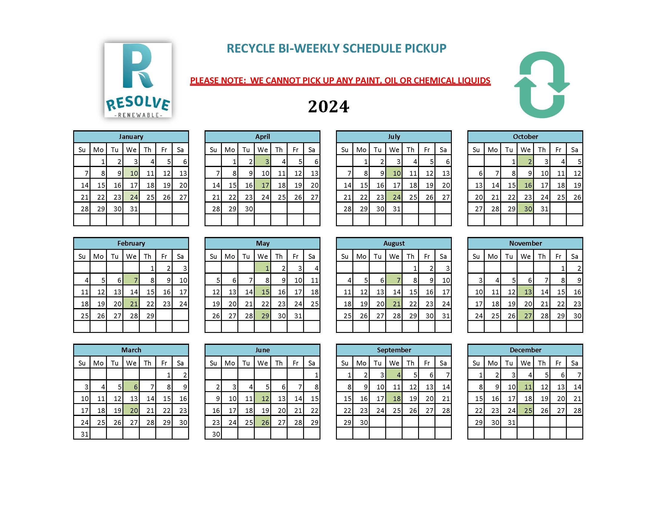 2024 Resolve Renewable Recycle Schedule