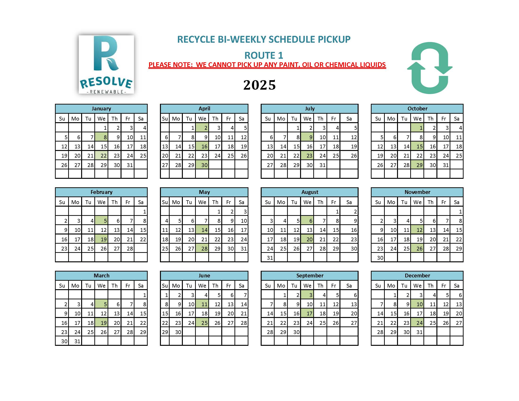 2025 Recycle RT 1 Calendar